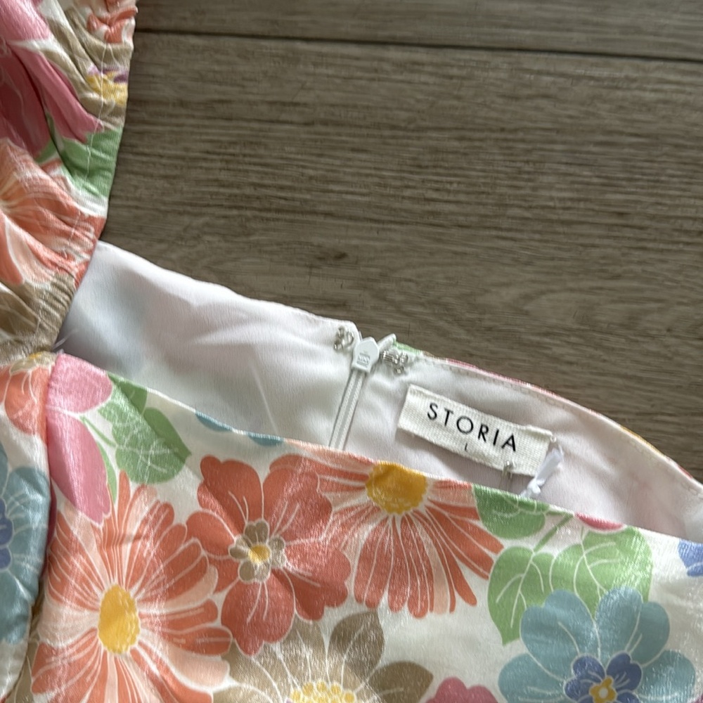STORIA Womens Pastel Happy Ending Floral Flowy Mini Dress Large - Picture 6 of 10